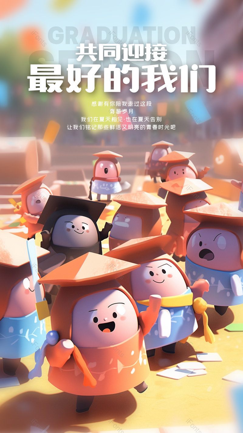 卡通3D立体学生建模夏日毕业季海报,设计模板,设计模板大全,设计模板下载
